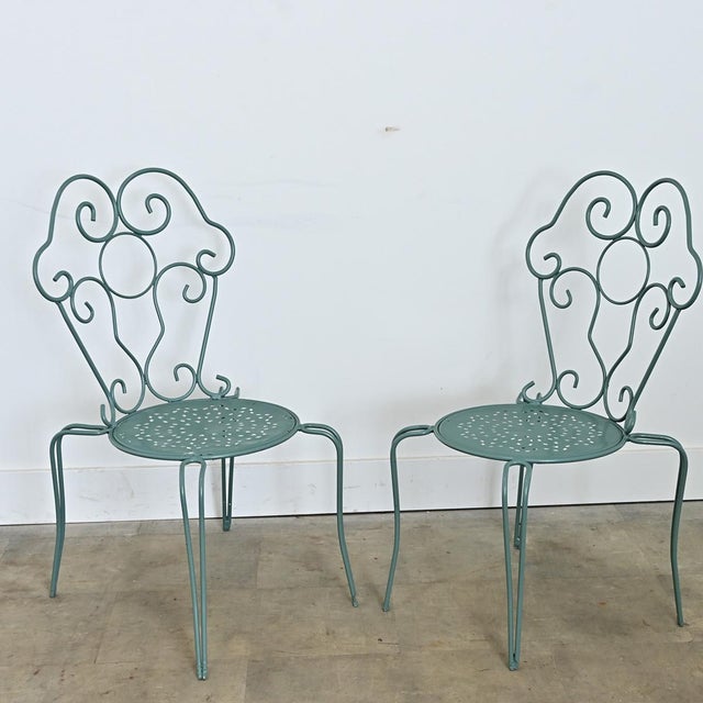 Mid-Century Modern French Vintage Garden Table Set of Four Chairs and Table For Sale - Image 3 of 12