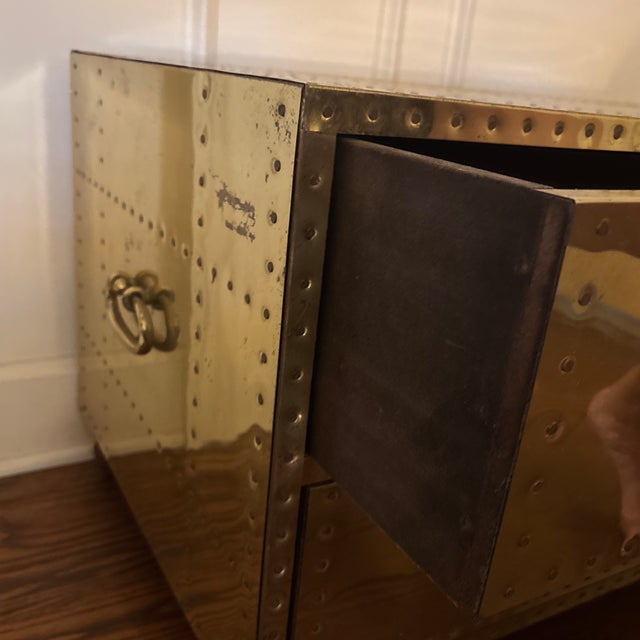 Vintage Sarreid Spain Brass Clad 2 Drawer Chest Copper Nails Bun Feet For Sale - Image 10 of 10