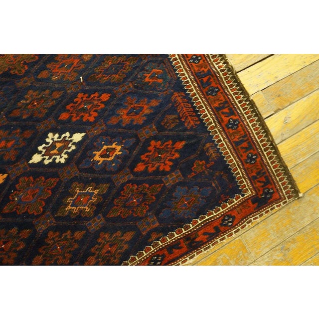 Wine 1900s Navy Blue Diamond Tribal Antique Persian Baluch Rug 2'3'' X 2'9'' Knotted Wool Carpet For Sale - Image 8 of 9