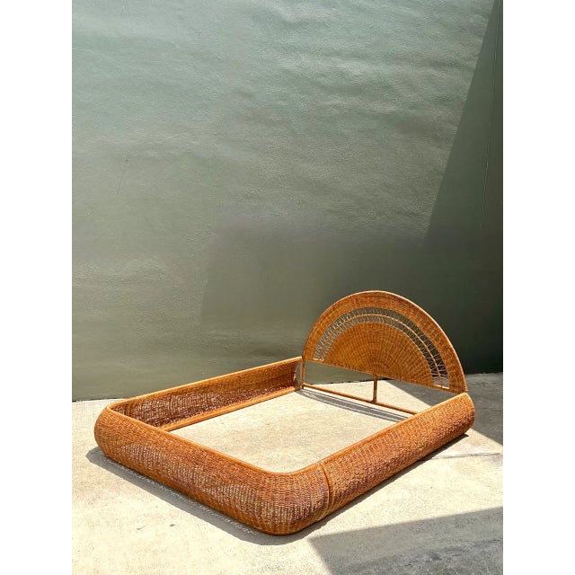 Mid-Century Modern Vintage Woven Rattan Queen Bed Frame For Sale - Image 3 of 12
