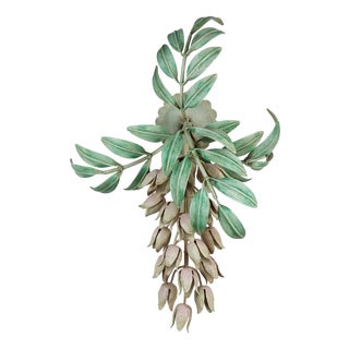 Vintage Hollywood Regency Florentine Metal Wisteria Wall Lamp, Italy, 1970s For Sale