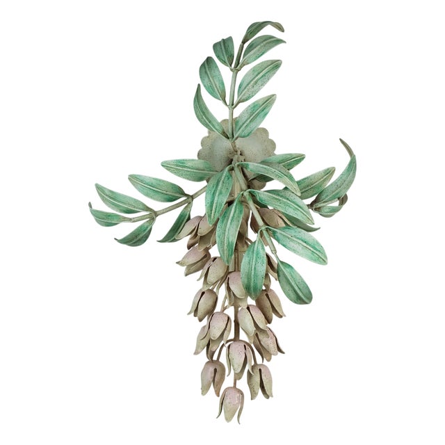 Vintage Hollywood Regency Florentine Metal Wisteria Wall Lamp, Italy, 1970s For Sale