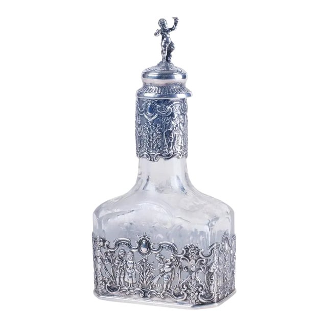 Antique Storck & Sinsheimer Glass Silver Decanter For Sale