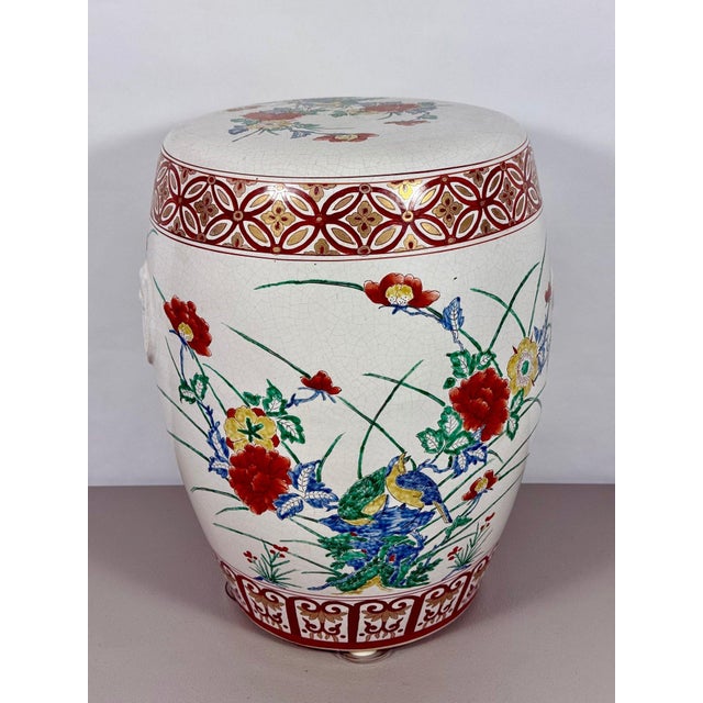 Vintage Chinese Famille Rose Hand Painted Birds and Peonies Porcelain Garden Stool Side Table For Sale - Image 14 of 17