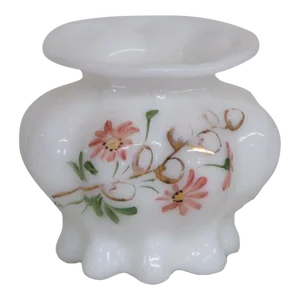 Consolidated Glass Hand Painted Floral White Catalonian Melon Vase