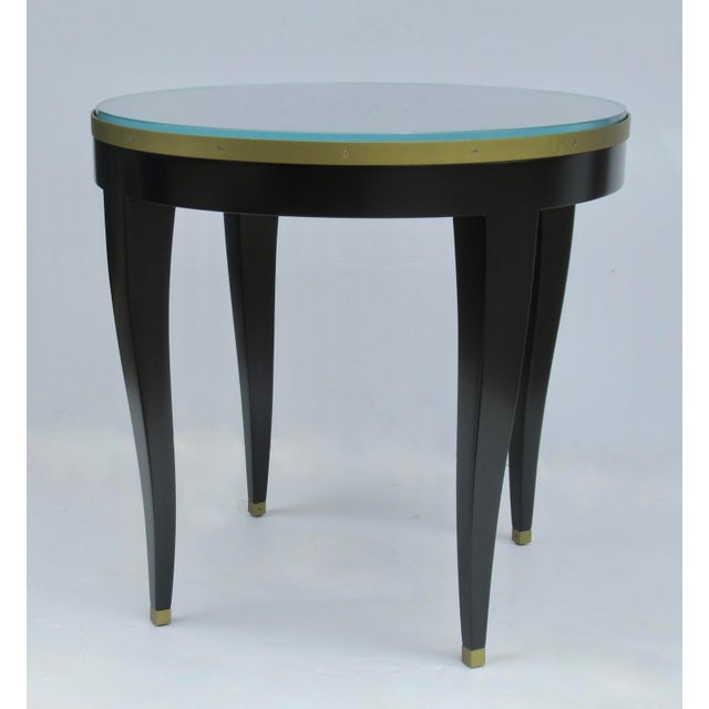 Wood C. 1980's Donghia "Essence" Collection Round Side/End Table Satin Black Lacquer Finish With Brushed Brass Details For Sale - Image 7 of 18