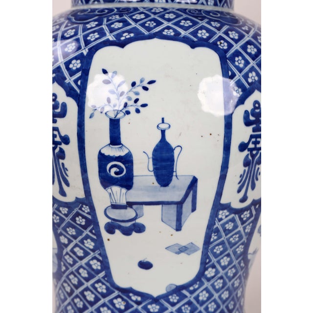 Early 20th Century Vintage Blue White Temple Jar For Sale - Image 9 of 13