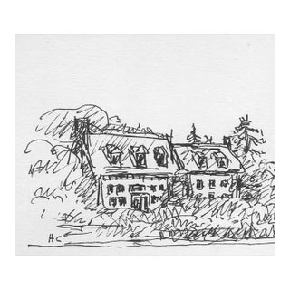 1970s Hayward Cirker Landscape With Houses Drawing For Sale