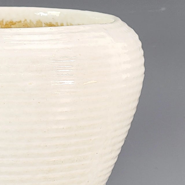Ceramic Wheel-Thrown Studio Pottery Ribbed Cream White Vase, 5.25" For Sale - Image 7 of 10