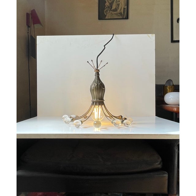 Art Deco Bronze & Glass Octopus Chandelier attributed to Aage Rafn, 1920s For Sale - Image 9 of 13