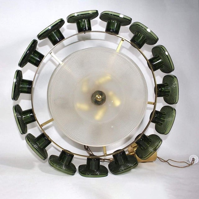 Carl Fagerlund 1960s, Brass Pendant in Clear and Green Crystal by Carl Fagerlund for Orrefors For Sale - Image 4 of 10