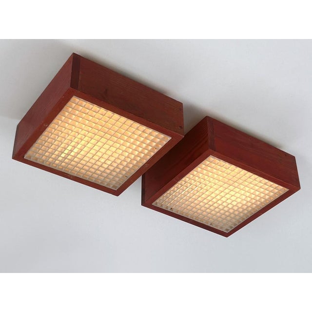 Mid-Century Modern Swedish Flush Mounts in Pine, 1970s, Set of 2 For Sale - Image 4 of 18