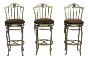 Late 20th Century Metal Green Upholstered Swivel Bar Stools- Set of 3