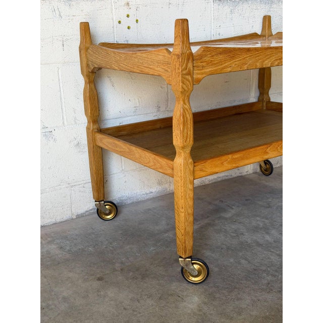 Wood In Style of Henning Kjærnulf Oak Two-Tier Serving Bar Cart With Ceramic Tile Top Vintage Mid-Century Modern 1970s For Sale - Image 7 of 10