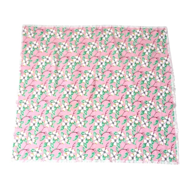 Early 20th Century Vintage Pink Floral Tablecloth For Sale