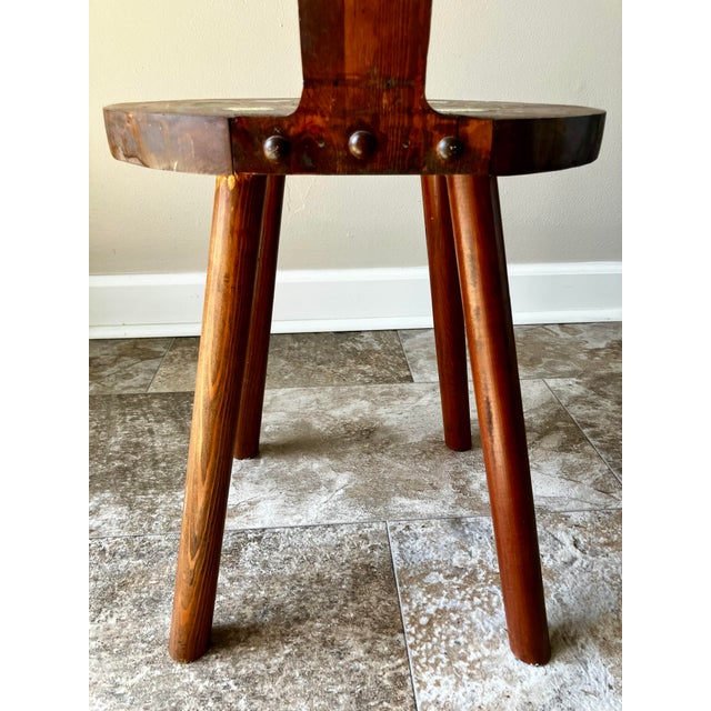 Vintage European Folk Art Hand-Painted Pine Stabelle Chair With Heart Cutout For Sale - Image 14 of 18