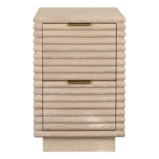 Matthew Izzo Home Nayla Cerused Oak Two Drawer Side Table With Brass Drawer Pulls For Sale