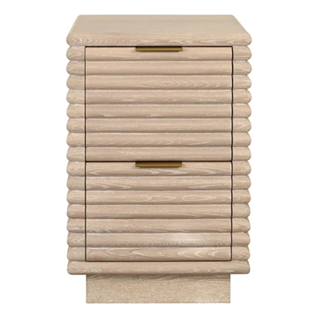 Matthew Izzo Home Nayla Cerused Oak Two Drawer Side Table With Brass Drawer Pulls For Sale