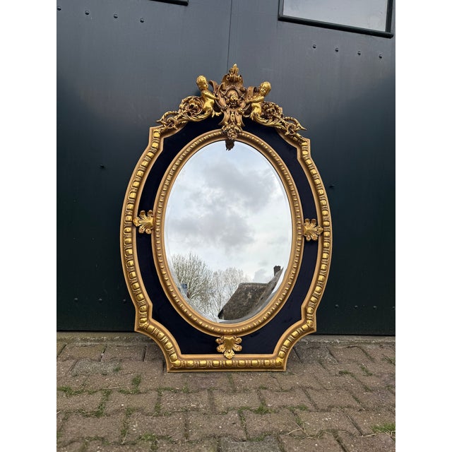 1980 French Artisan Louis XVI Gold Wood Wall Mirror For Sale - Image 12 of 18