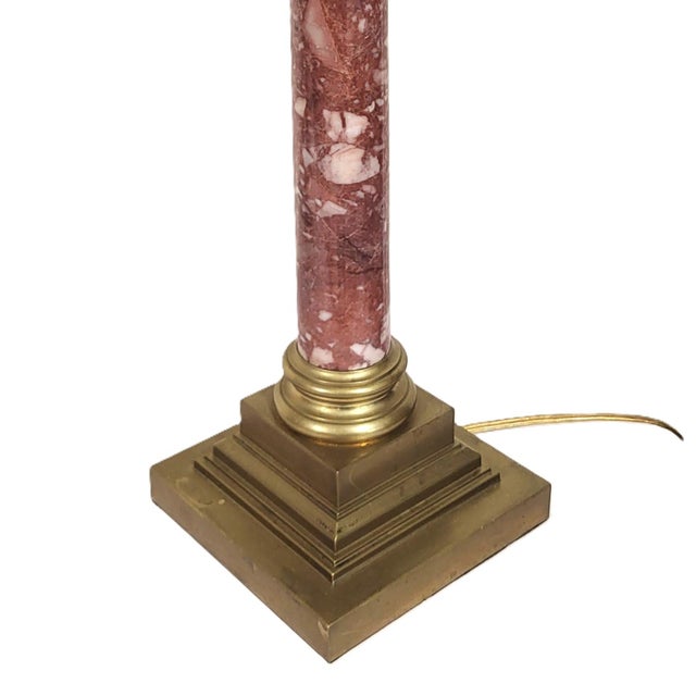 Antique French Grand Tour Bronze & Red Breccia Marble Vendome Column Lamps - Pair For Sale - Image 9 of 17
