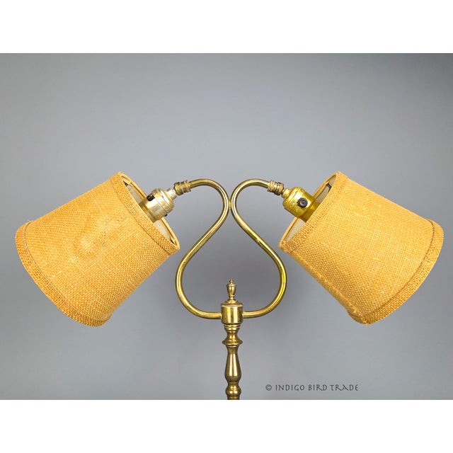 Mid 20th Century Vintage Solid Brass Gooseneck Accent Lamp With Double Arms and Two Shades For Sale - Image 5 of 8
