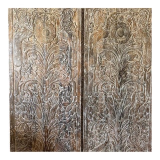 Hand-Carved Tree of Life Wood Wall Panel – Whitewashed Rustic Floral Wall Art, Vintage 80 For Sale