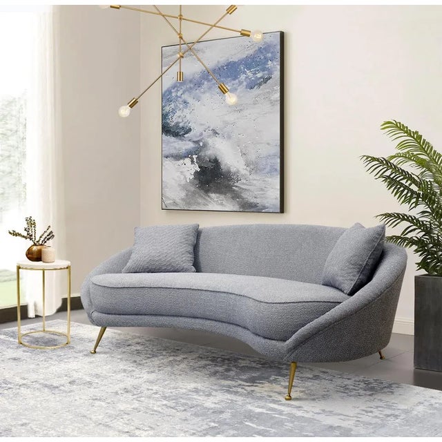 Pasargad Home Luna Collection Textured Grey Fabric Curved Sofa For Sale In New York - Image 6 of 8