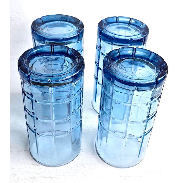 Vintage Anchor Hocking Flat Iced Tea Glasses in Tartan Blueberry, Set of 4 For Sale - Image 11 of 13
