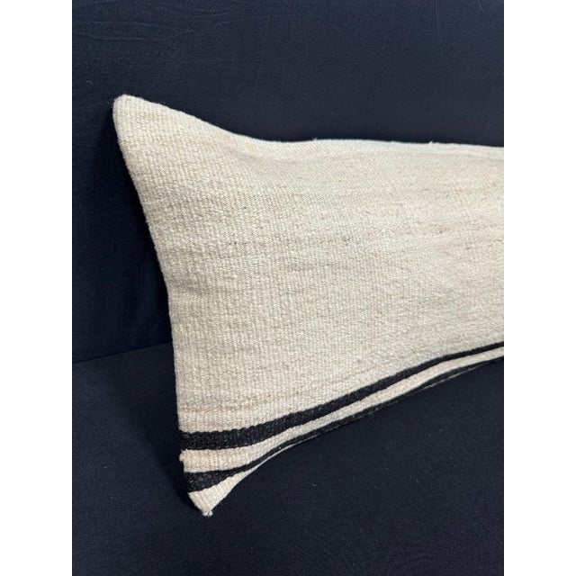 Turkish Hemp Pillow Cushion Natural Beige Black Cushion Cover 14"x45" #18040 Enhance your home decor with our Kilim Pillow...