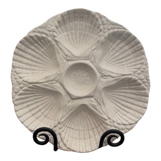 Vintage Olfaire Portuguese White Ceramic Shell Oyster Plate For Sale