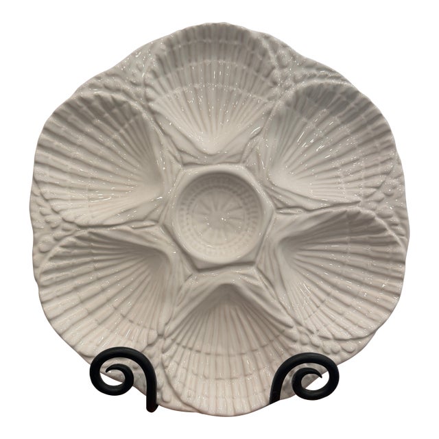 Vintage Olfaire Portuguese White Ceramic Shell Oyster Plate For Sale