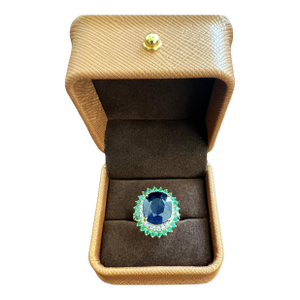 Bochic “Orient” Vintage Diamond, Blue Sapphire & Emerald Ring Set In 18K Gold &