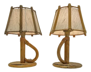 French Bamboo and Rattan Table Lamps by Louis Sognot, 1960s, Set of 2