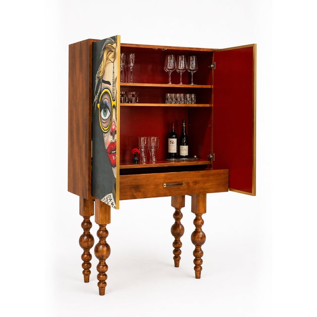 Limited Edition Contemporary Hand-Painted Artist-Made Bar Cabinet For Sale In San Diego - Image 6 of 10