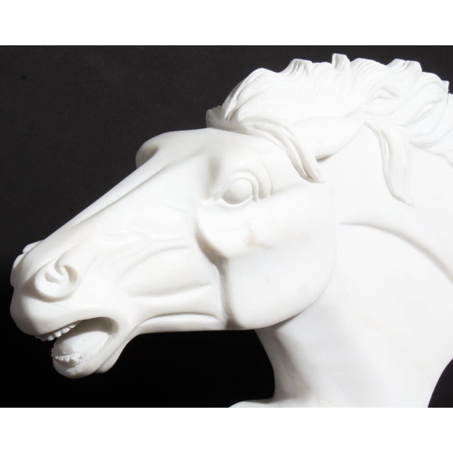 Art Deco Carved Marble Horse Head Sculpture on Stone Base For Sale - Image 3 of 8