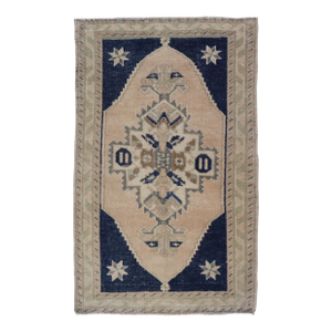 Vintage Turkish Oushak Rug With Beige Field and Navy Blue Accents 2 X 3