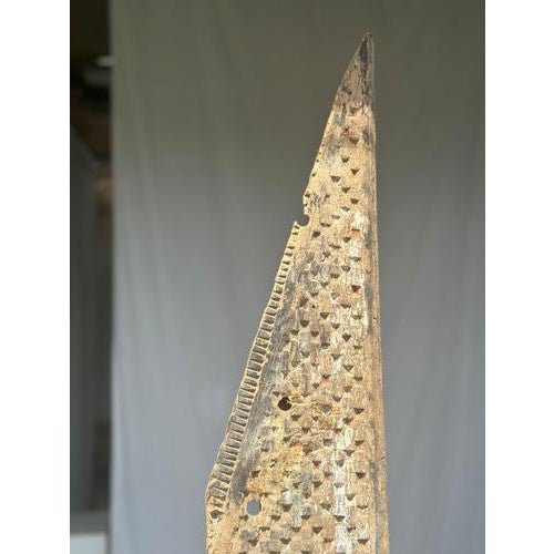 Indonesian Construction Element in Carved Wood Mounted on a Base with Geometric and Figurative Rooster Motifs For Sale - Image 10 of 18