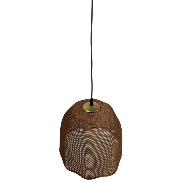 Rattan Wicker Webbing Beehive Pedant Hanging Lamp with Brass, Dutch, 1960s For Sale - Image 12 of 18