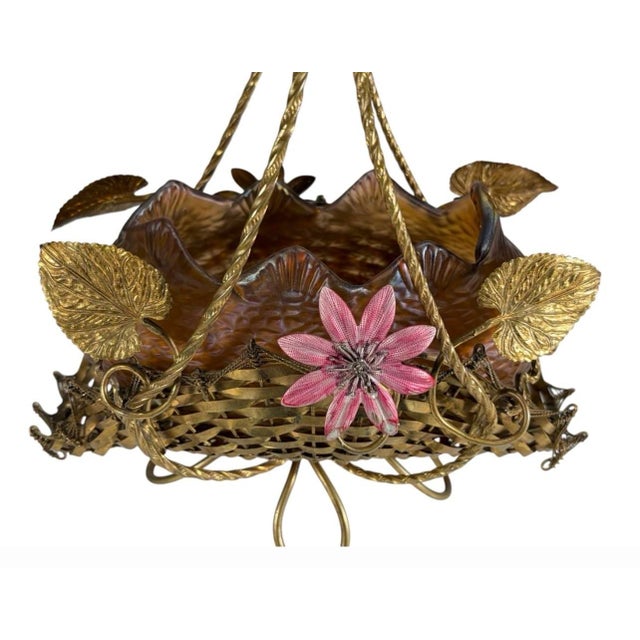 1920s 1920s Loetz Style Iridescent Glass Bowl in Bronze Basket For Sale - Image 5 of 9