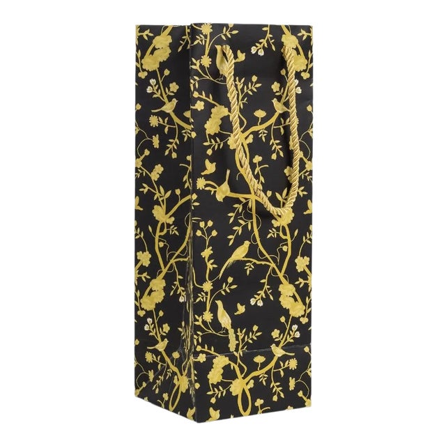 Black and Gold Chinoserie Wine Bag, Set of 2 For Sale