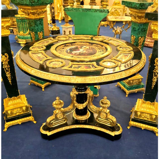 Grand Rococo Style Black Round Dining Table With Gold Leaf Details For Sale - Image 4 of 4