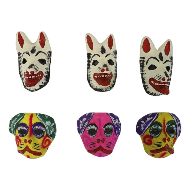 Vintage Mexican Papier-Mâché Masks - Set of 6 For Sale