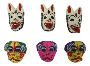 Vintage Mexican Papier-Mâché Masks - Set of 6
