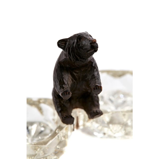 Unusual well carved antique Victorian Black Forest bear sitting on top of two cut glass table salts. In lovely original...