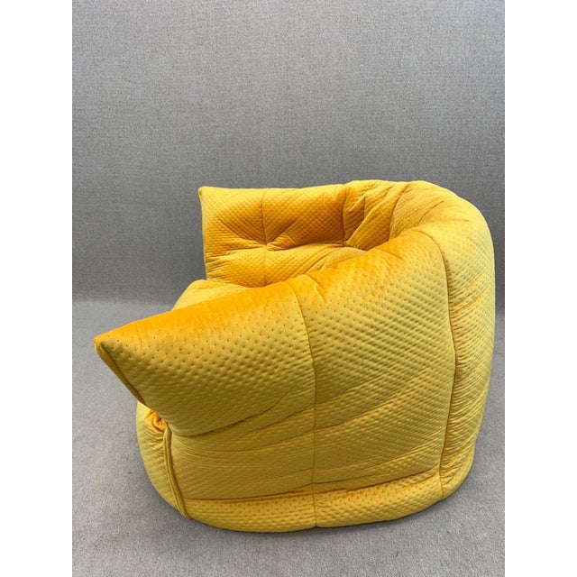 Textile Set of Vintage Armchair and Ottoman in Yellow Brigantin from Ligne Roset For Sale - Image 7 of 18