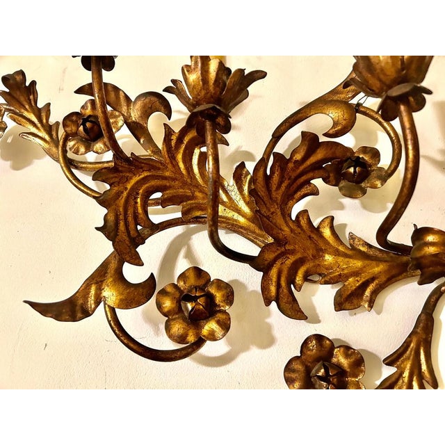 Vintage Italian Gilt Tole Wall Sconce, 1950 For Sale - Image 6 of 13