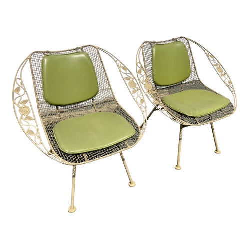 Mid Century Modern Sculptura Chantilly Rose Iron Patio Side Chairs