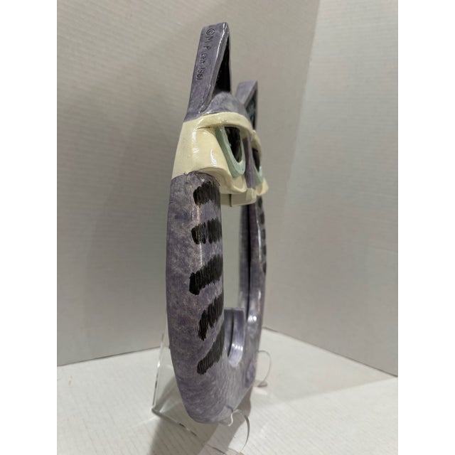 Vintage 1981 m.p. Ent. Whimsical Cat Wall Mirror Lavender Ceramic Folk Art For Sale In Atlanta - Image 6 of 11