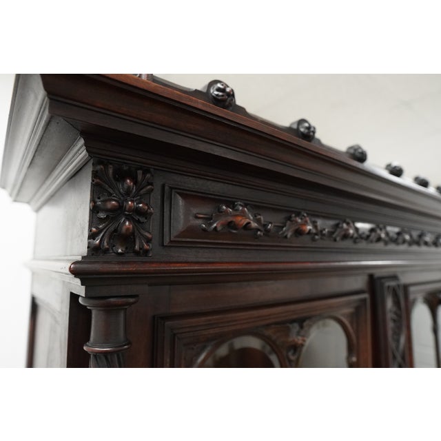 Vintage Gothic Revival Style Walnut Hutch Cabinet For Sale - Image 9 of 17