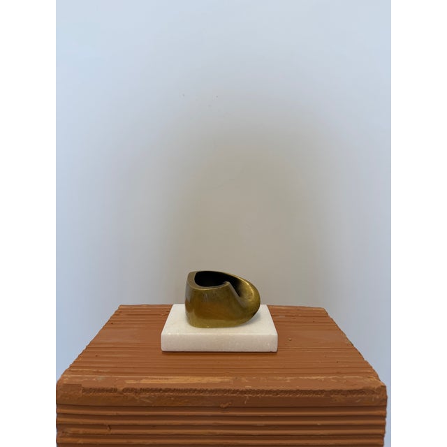 Brazilian Mid-Century Modern Abstract Bronze Sculpture on White Stone Base, 1990s For Sale - Image 4 of 11